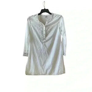 Juliet Dunn White Embroidered 3/4 Sleeves Delicate Tunic Shirt Sz 2 US 6/8.